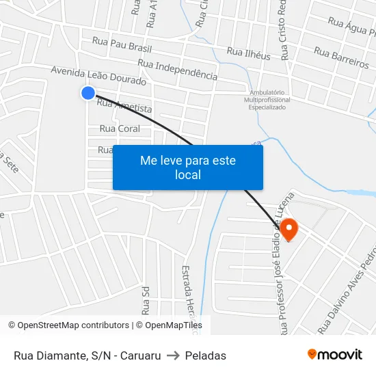 Rua Diamante, S/N - Caruaru to Peladas map