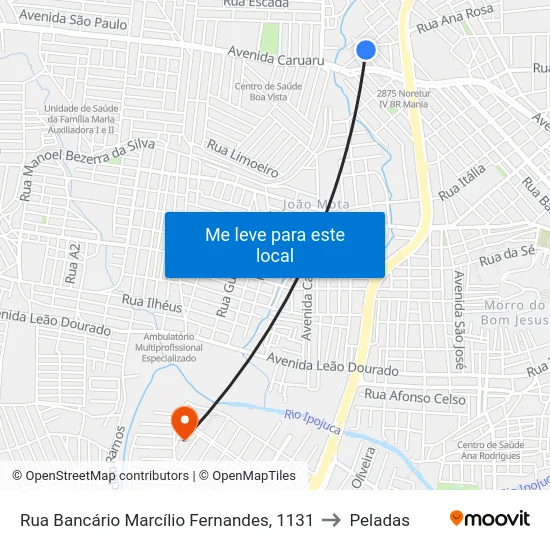 Rua Bancário Marcílio Fernandes, 1131 to Peladas map