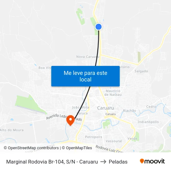 Marginal Rodovia Br-104, S/N - Caruaru to Peladas map