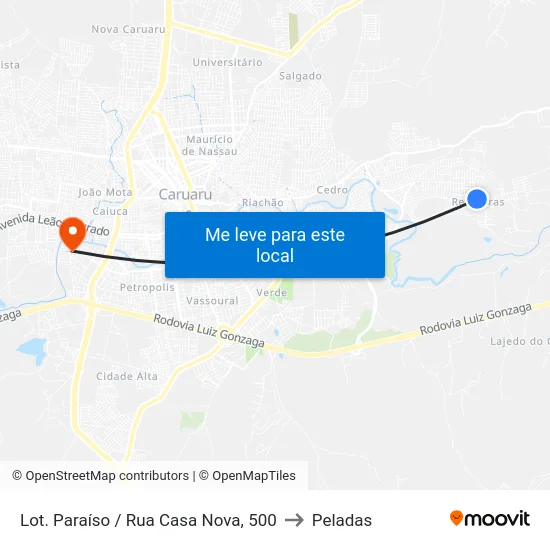 Lot. Paraíso / Rua Casa Nova, 500 to Peladas map
