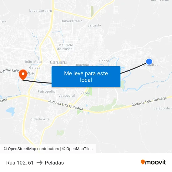Rua 102, 61 to Peladas map