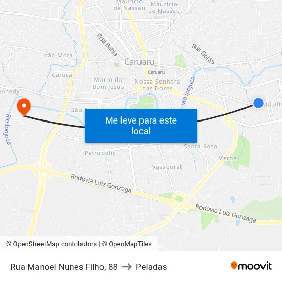 Rua Manoel Nunes Filho, 88 to Peladas map