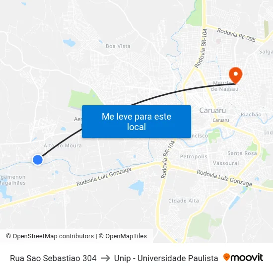 Rua Sao Sebastiao 304 to Unip - Universidade Paulista map