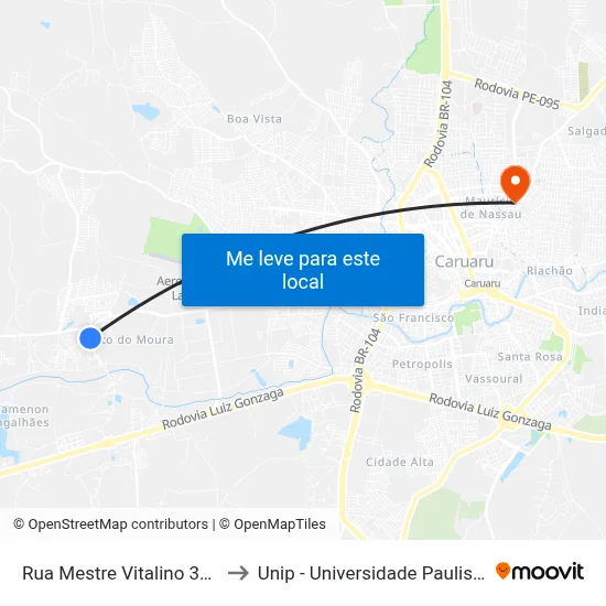 Rua Mestre Vitalino 321 to Unip - Universidade Paulista map