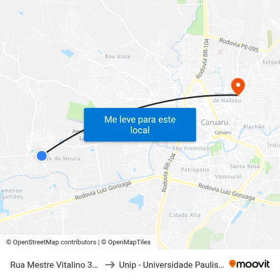 Rua Mestre Vitalino 396 to Unip - Universidade Paulista map