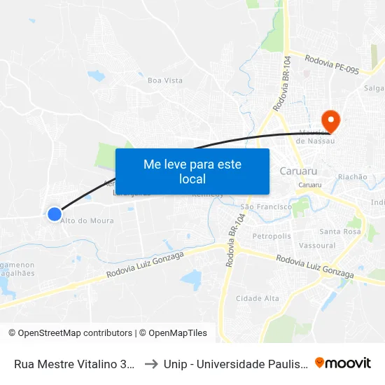 Rua Mestre Vitalino 331 to Unip - Universidade Paulista map