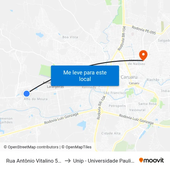 Rua Antônio Vitalino 501 to Unip - Universidade Paulista map
