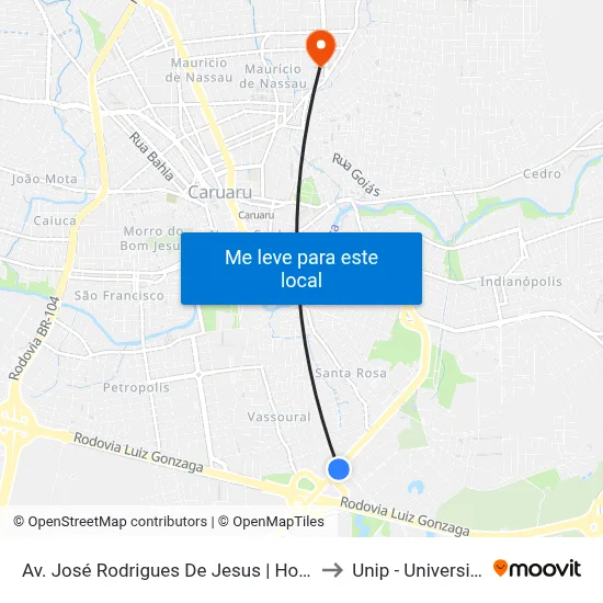 Av. José Rodrigues De Jesus | Hospital Da Mulher Do Agreste to Unip - Universidade Paulista map