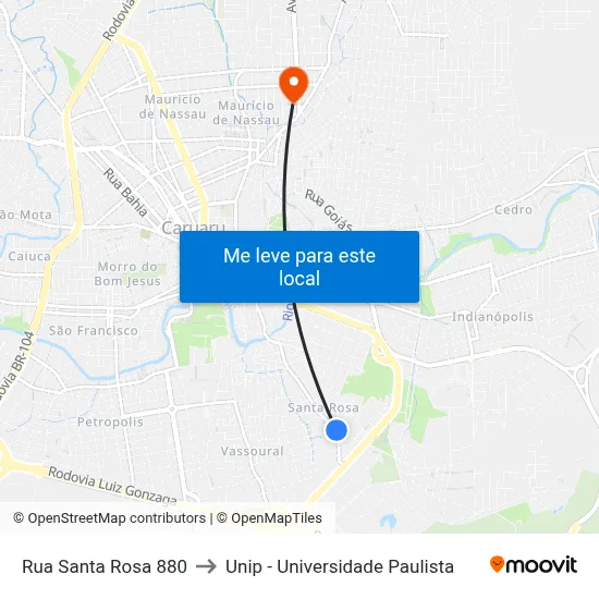 Rua Santa Rosa 880 to Unip - Universidade Paulista map