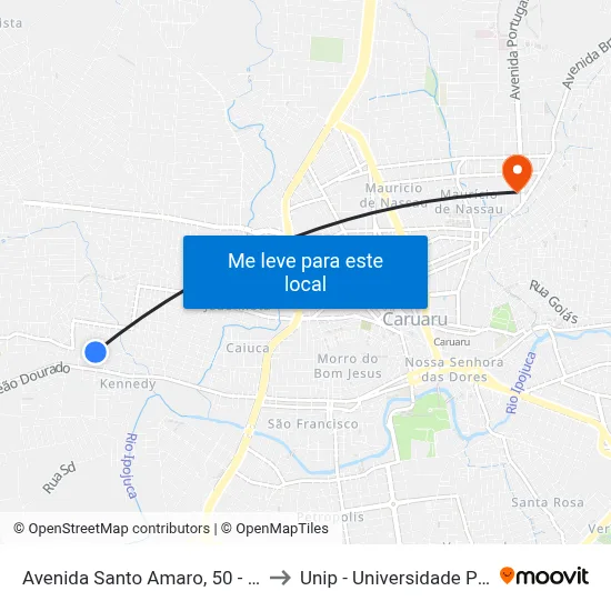 Avenida Santo Amaro, 50 - Caruaru to Unip - Universidade Paulista map