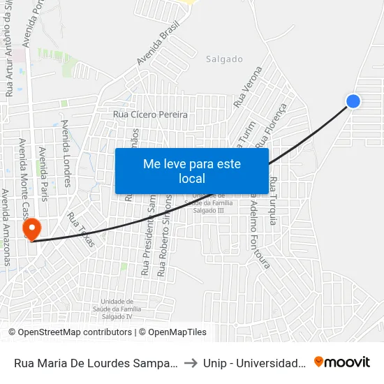 Rua Maria De Lourdes Sampaio Carneiro 12 to Unip - Universidade Paulista map