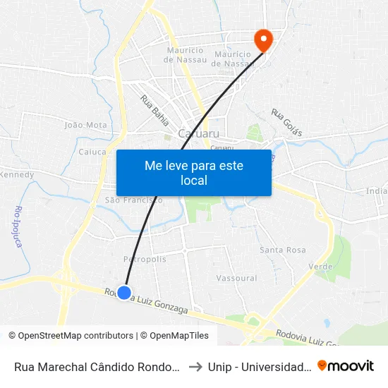 Rua Marechal Cândido Rondon, 280 - Caruaru to Unip - Universidade Paulista map