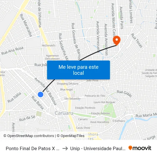 Ponto Final De Patos X Juá to Unip - Universidade Paulista map