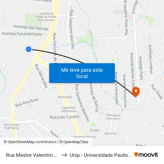 Rua Mestre Valentim 14 to Unip - Universidade Paulista map