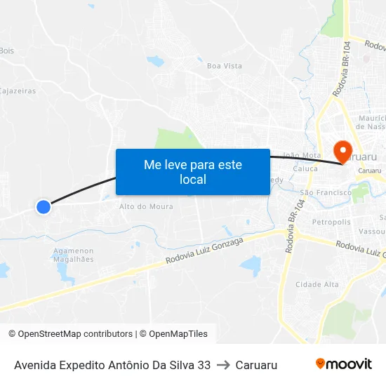 Avenida Expedito Antônio Da Silva 33 to Caruaru map