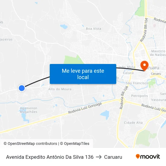 Avenida Expedito Antônio Da Silva 136 to Caruaru map