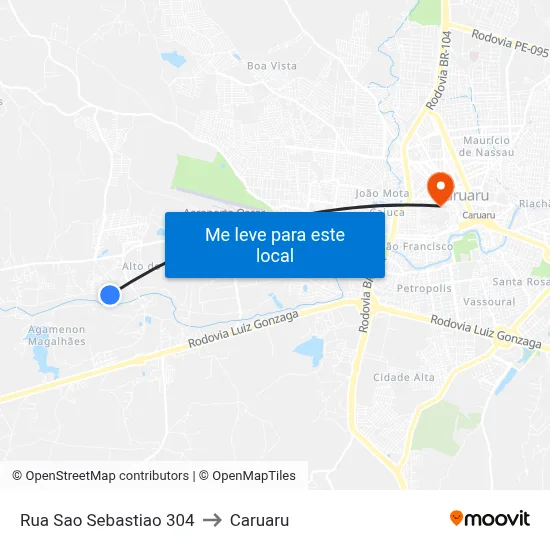 Rua Sao Sebastiao 304 to Caruaru map