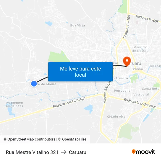 Rua Mestre Vitalino 321 to Caruaru map