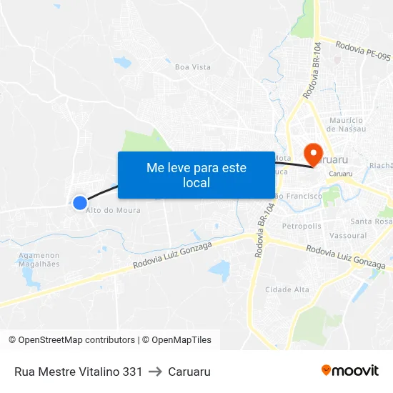 Rua Mestre Vitalino 331 to Caruaru map
