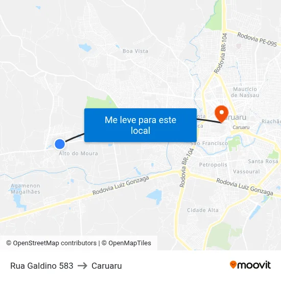 Rua Galdino 583 to Caruaru map