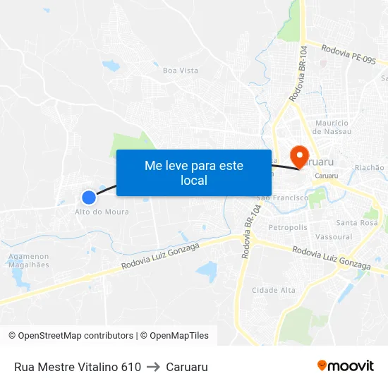 Rua Mestre Vitalino 610 to Caruaru map