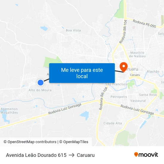 Avenida Leão Dourado 615 to Caruaru map
