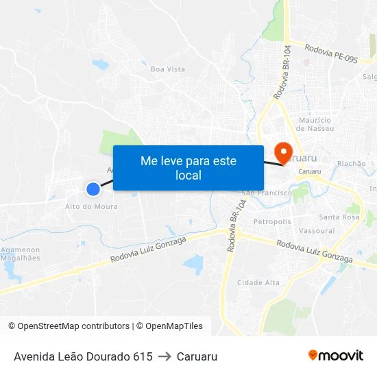 Avenida Leão Dourado 615 to Caruaru map