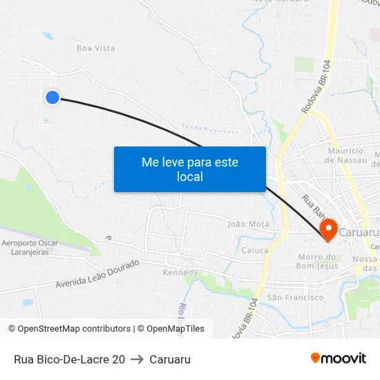 Rua Bico-De-Lacre 20 to Caruaru map