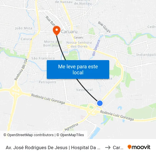 Av. José Rodrigues De Jesus | Hospital Da Mulher Do Agreste to Caruaru map
