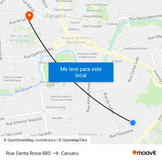 Rua Santa Rosa 880 to Caruaru map