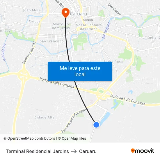 Terminal Residencial Jardins to Caruaru map