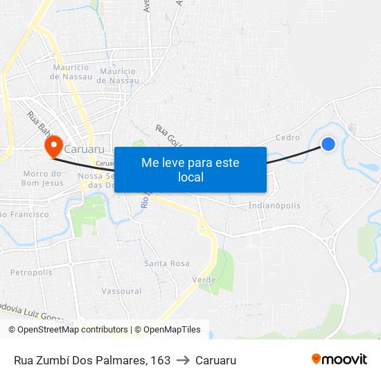 Rua Zumbí Dos Palmares, 163 to Caruaru map
