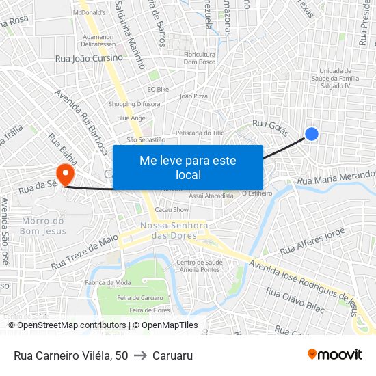 Rua Carneiro Viléla, 50 to Caruaru map