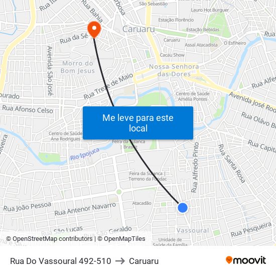 Rua Do Vassoural 492-510 to Caruaru map