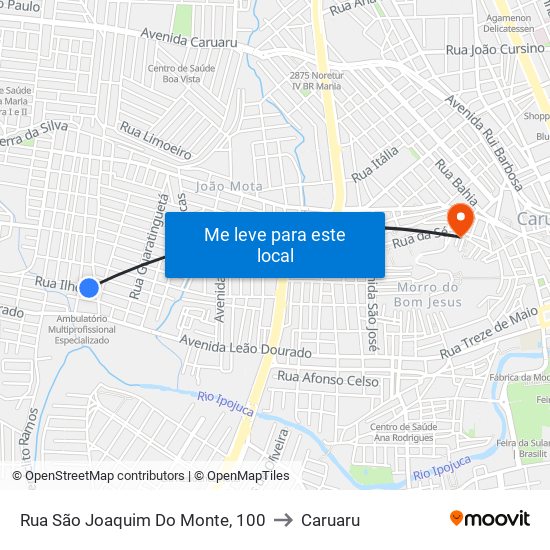 Rua São Joaquim Do Monte, 100 to Caruaru map