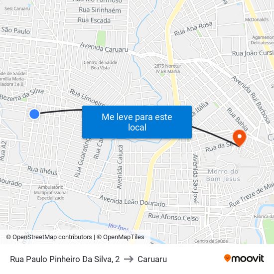 Rua Paulo Pinheiro Da Silva, 2 to Caruaru map