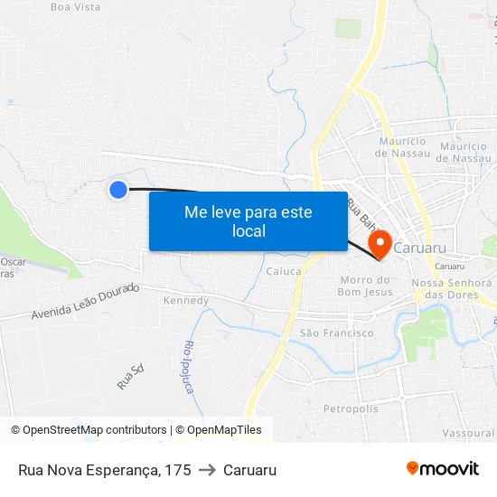 Rua Nova Esperança, 175 to Caruaru map