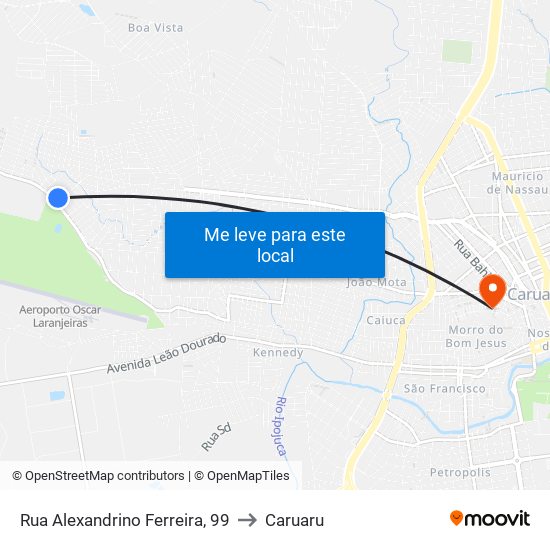 Rua Alexandrino Ferreira, 99 to Caruaru map
