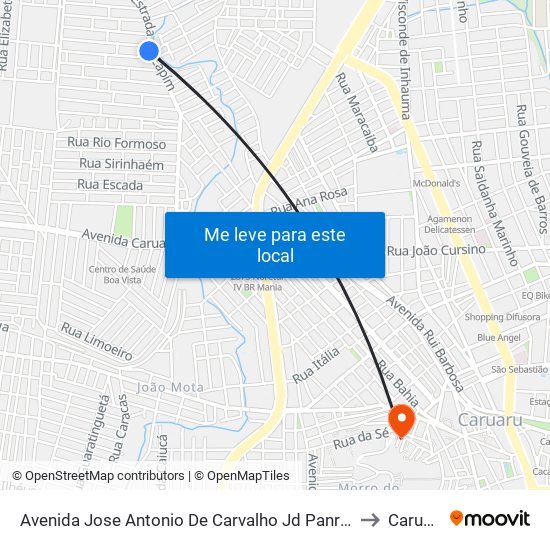 Avenida Jose Antonio De Carvalho Jd Panram, 6 to Caruaru map