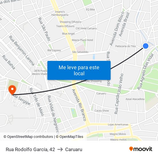 Rua Rodolfo García, 42 to Caruaru map