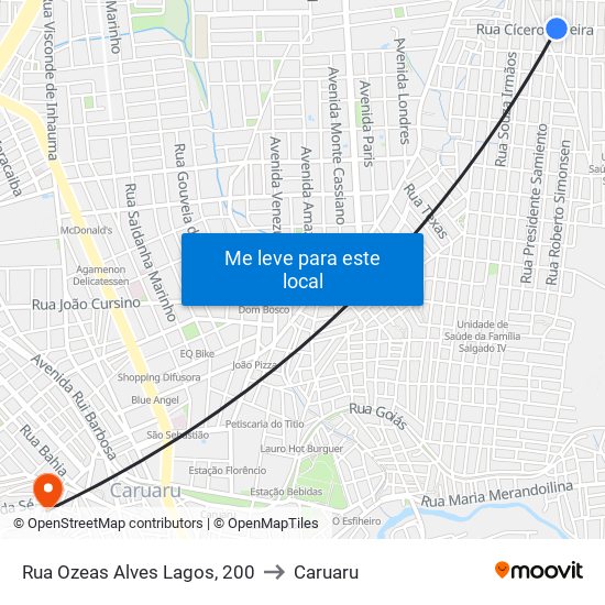 Rua Ozeas Alves Lagos, 200 to Caruaru map