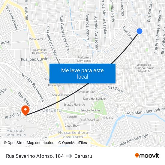 Rua Severino Afonso, 184 to Caruaru map