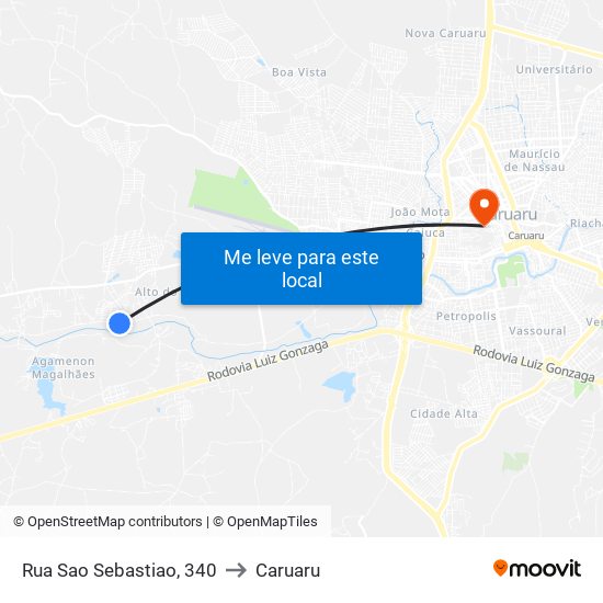 Rua Sao Sebastiao, 340 to Caruaru map