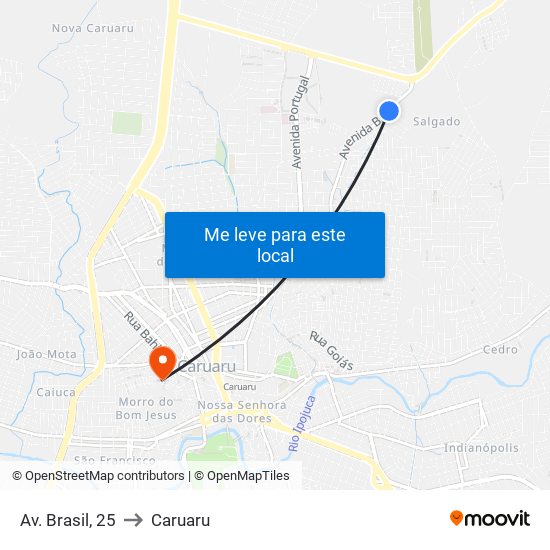 Av. Brasil, 25 to Caruaru map