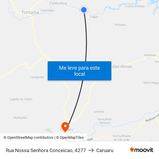 Rua Nossa Senhora Conceicao, 4277 to Caruaru map