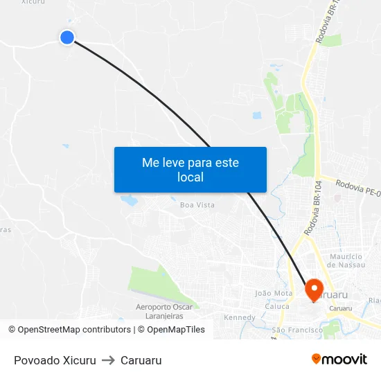 Povoado Xicuru to Caruaru map