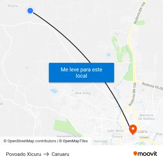 Povoado Xicuru to Caruaru map