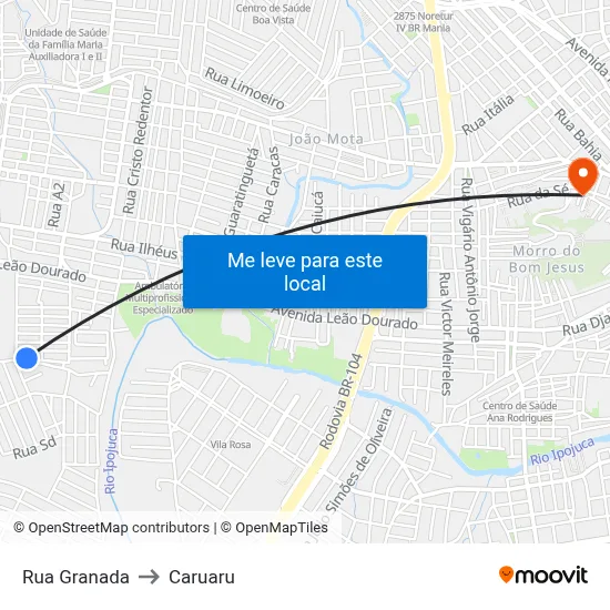 Rua Granada to Caruaru map