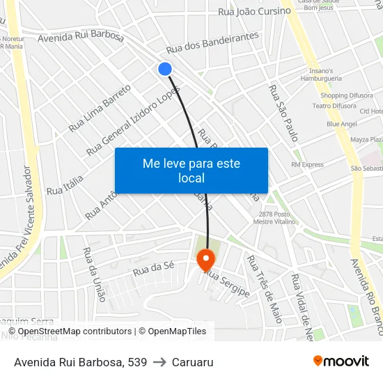 Avenida Rui Barbosa, 539 to Caruaru map