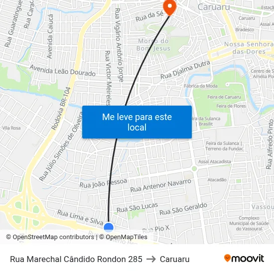 Rua Marechal Cândido Rondon 285 to Caruaru map